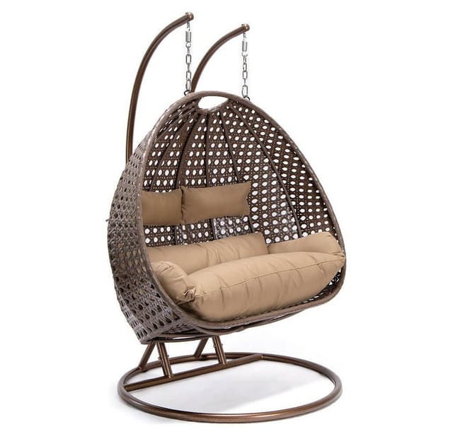 Home Deluxe Hängesessel Twin aus Polyrattan mit Regenabdeckung Braun