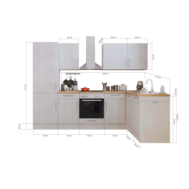 Respekta L-Küchenzeile Anton LBBERPL280LHWC ohne E-Geräte 280 cm Lärche Weiß