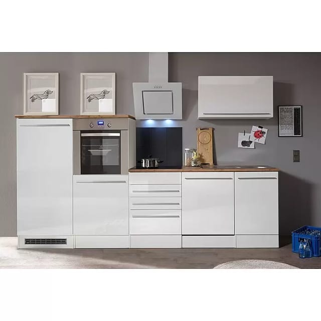 Respekta Küchenblock Gabriel LBBERP290HWWC ohne E-Geräte 290 cm Weiß Hochglanz