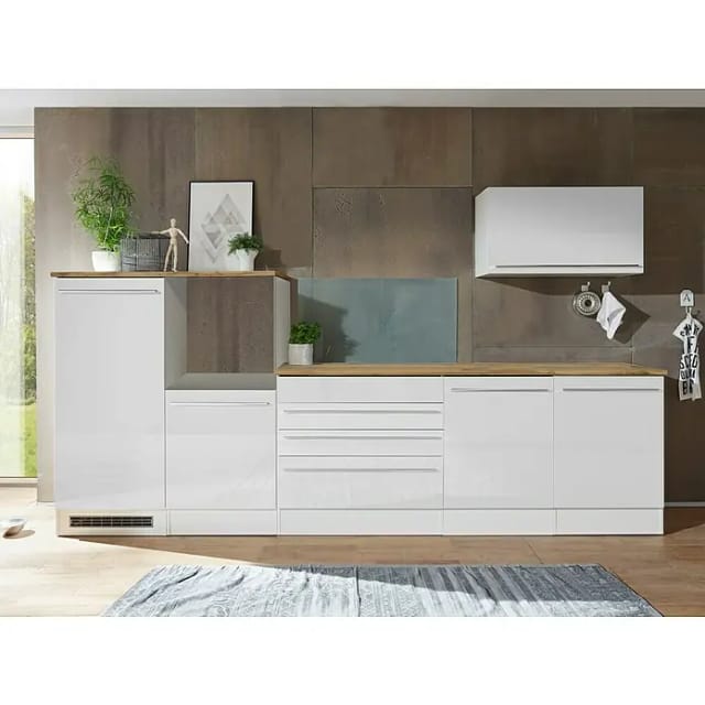 Respekta Küchenblock Gabriel LBBERP320HWWC ohne E-Geräte 320 cm Weiß Hochglanz