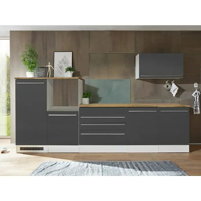 Respekta Küchenblock Gabriel LBBERP320HWGC ohne E-Geräte 320 cm Grau Hochglanz