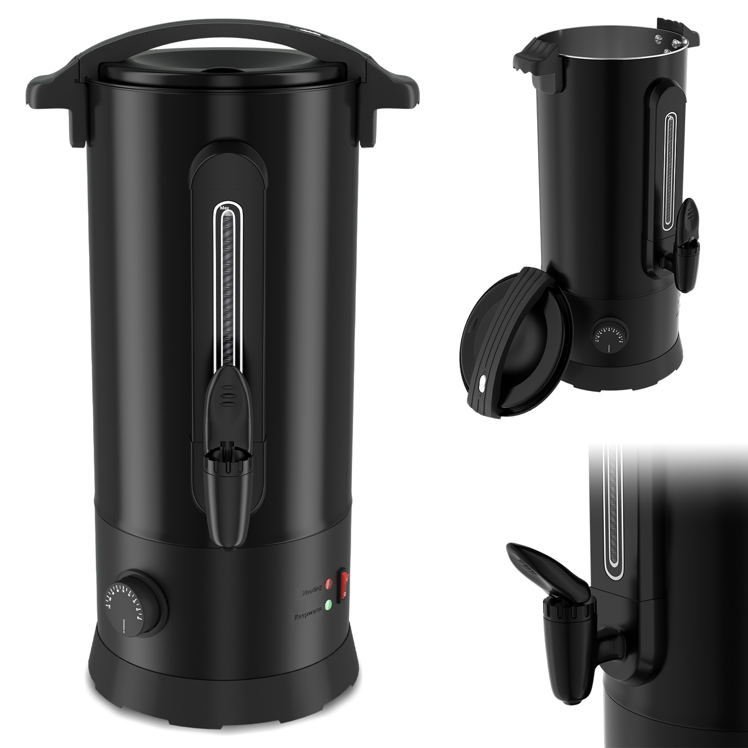 Wolketon Heißwasserspender 10 L Schwarz, 1500 W, 30–100 °c, Zapfhahn, Füllstandsanzeige Und Warmhalten