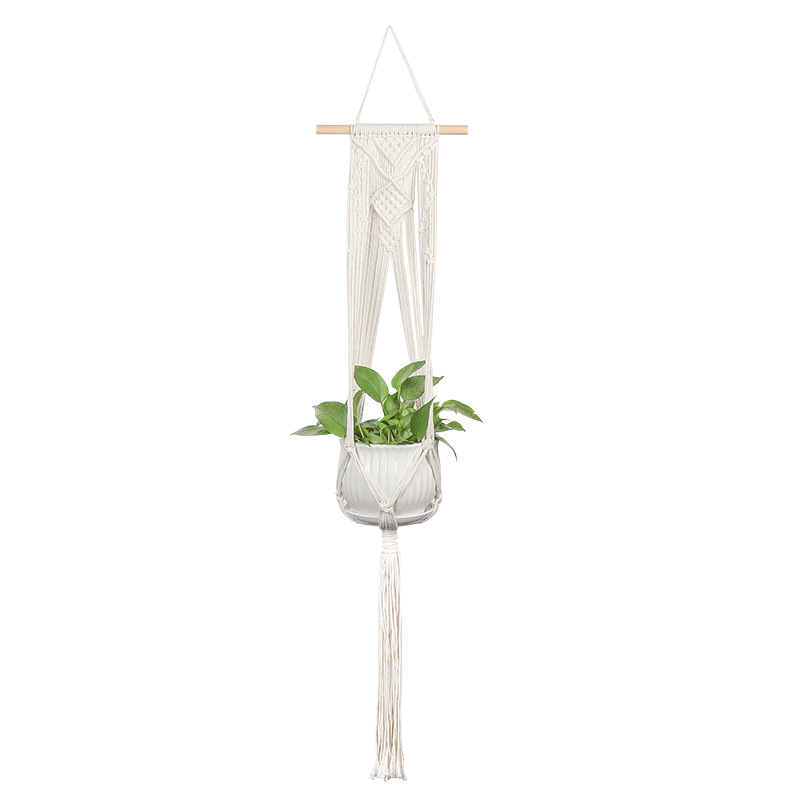 Makramee-pflanzenampeln, Wandmontierter Blumentopf Für Den Innenbereich, Handgefertigtes Baumwollseil, Blumentopfhalter (105 Cm, Weiß)