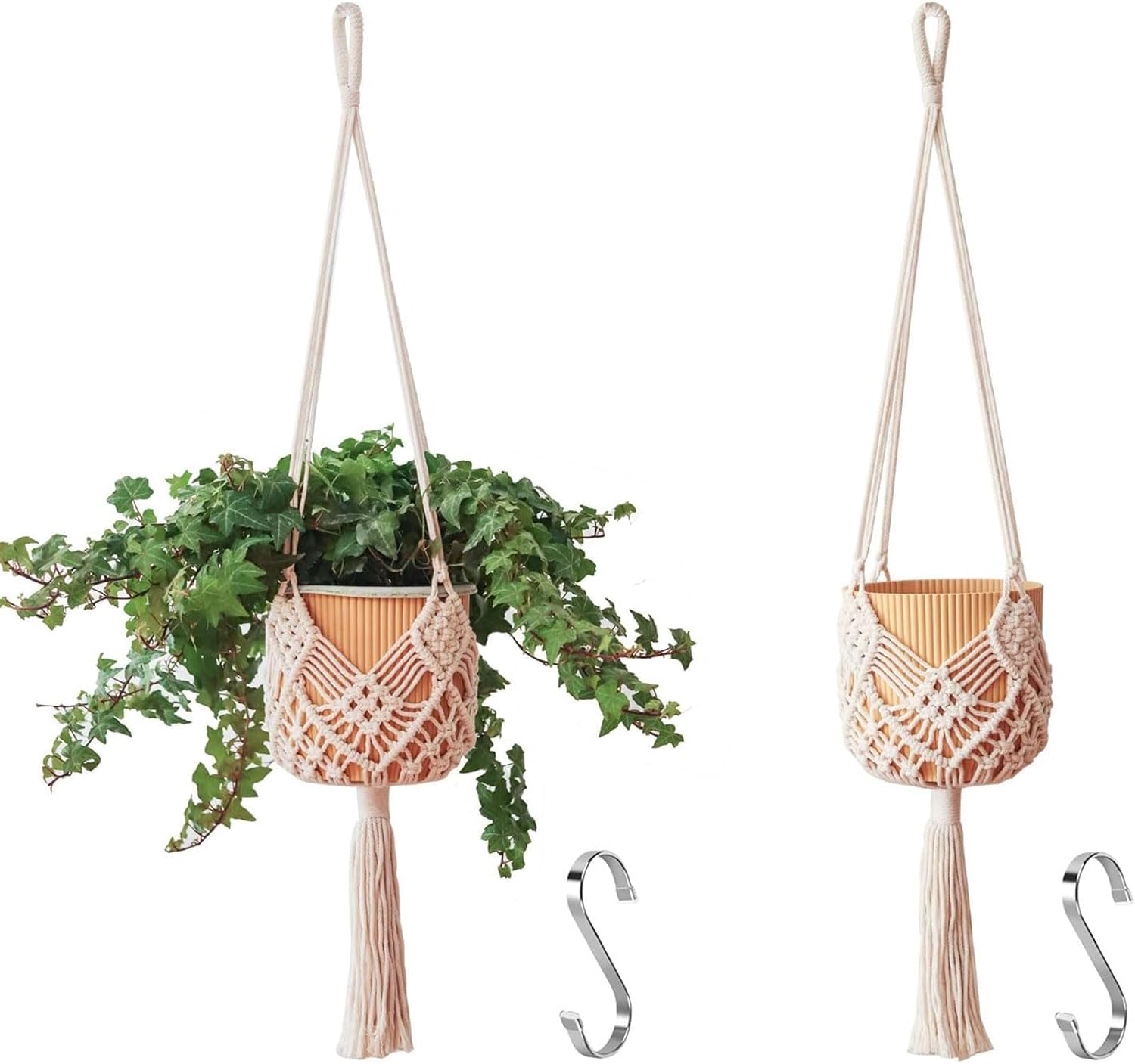 Set Mit 2 Gemusterten Pflanzenampeln, Makramee-pflanzenampeln Für Drinnen Und Draußen, Boho-pflanzenstützen Für Töpfe Bis 20 Cm Durchmesser