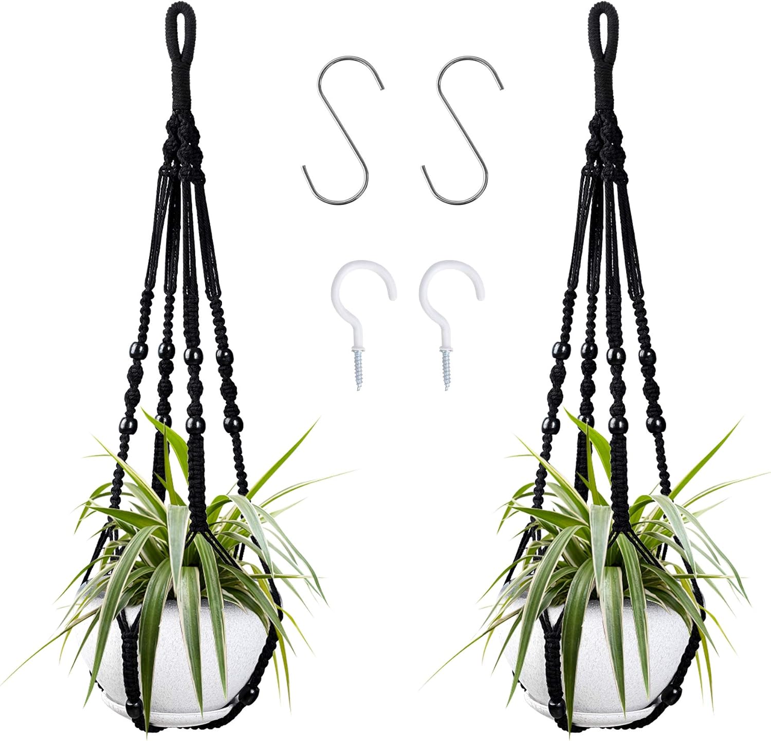 Set Mit 2 Makramee-hängeblumentöpfen Für Zimmer- Und Gartenpflanzen – 88,9 Cm