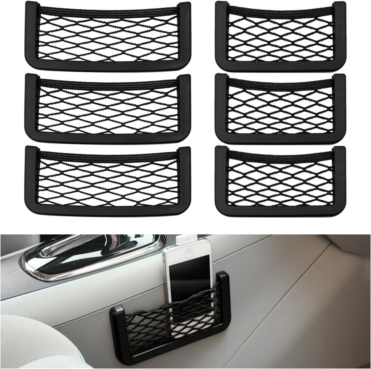 6er-set Handy-taschennetze Fürs Auto, Universelles Sitzablagenetz Mit Doppelseitigem Klebeband, Ablagenetz Für Den Autorahmen, Innenraum-organizer