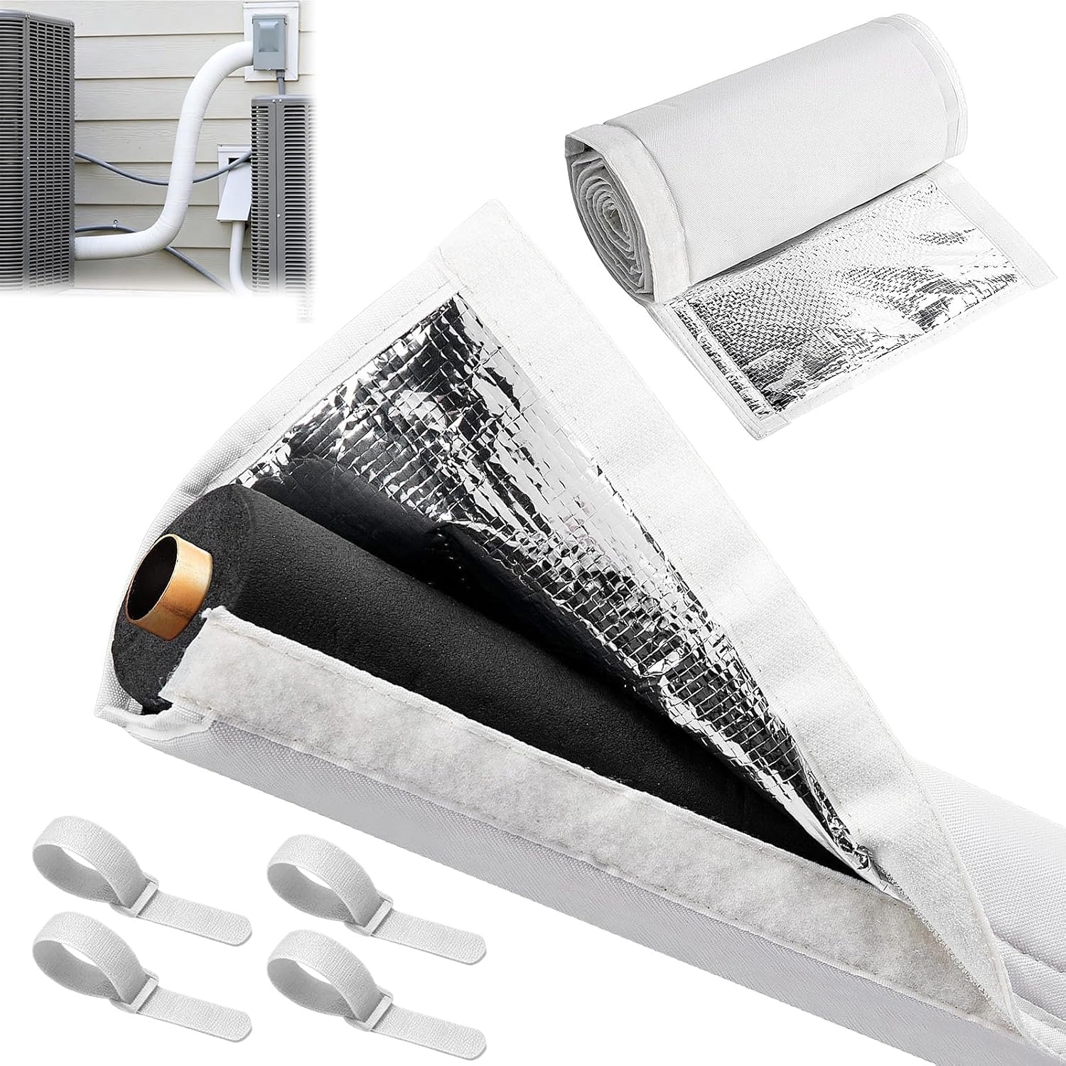 Dreilagige Aluminium-isolierhülle Für Außenleitungen Von Klimaanlagen. Schützt Vor Uv-strahlung, Frost Und Regen. Hergestellt Aus Strapazierfähigem Oxford-gewebe. Inklusive Befestigungsmaterial Für Au