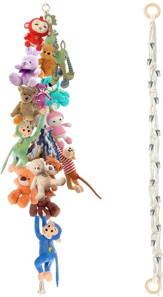 2-teiliges Aufbewahrungsset Für Plüschtiere, 2 M Großer Plüschtier-organizer Mit 40 Metallclips, Plüsch-hängematte, Aufbewahrung Für Kinderspielzeug, Hängenetz Aus Plüsch Zur Aufbewahrung Von Puppen,