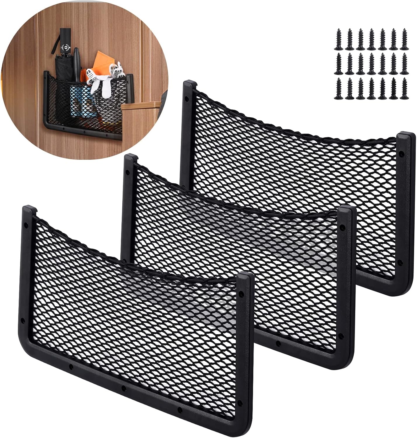 3-teiliges Auto-aufbewahrungsnetz, Kofferraum-organizer 40 X 20 Cm, Multifunktionale Auto-tasche Für Utensilien, Wohnmobile, Boote, Zuhause (elastisches Netz)