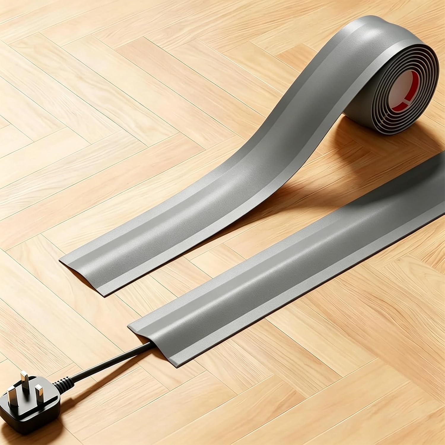 Flexible Kabelabdeckung - Grau - Selbstklebend - Kabelmanagement - Kabelschutz Für Wände, Böden, Wohnungen, Büros, Garagen (3,8 Cm 5 M)