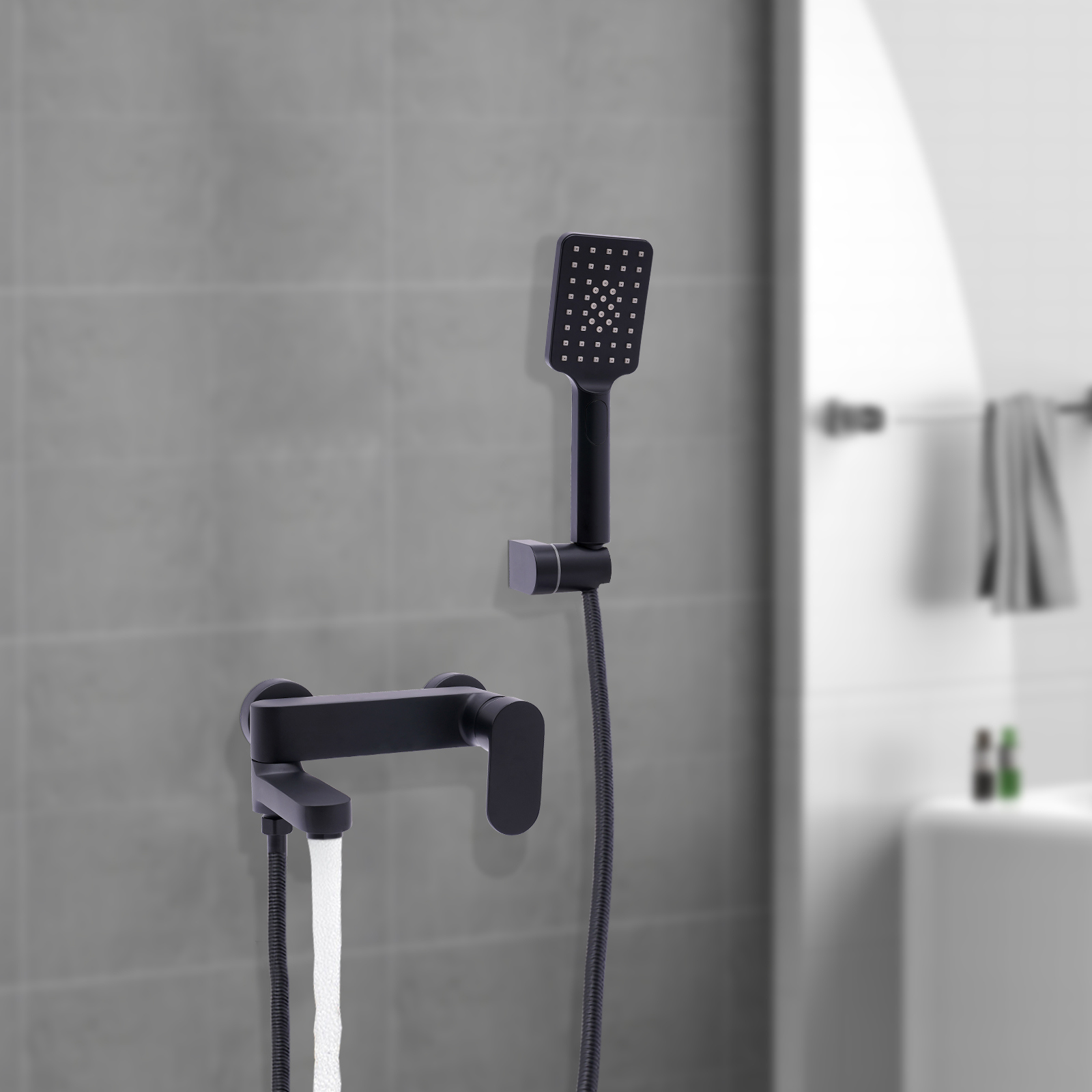 Schwarze Duscharmatur Mit Handbrause, Wandmontierte Badarmatur, Badewannenarmatur Mit Duschkopf, 3 Funktionen, Für Badewanne Und Badezimmer