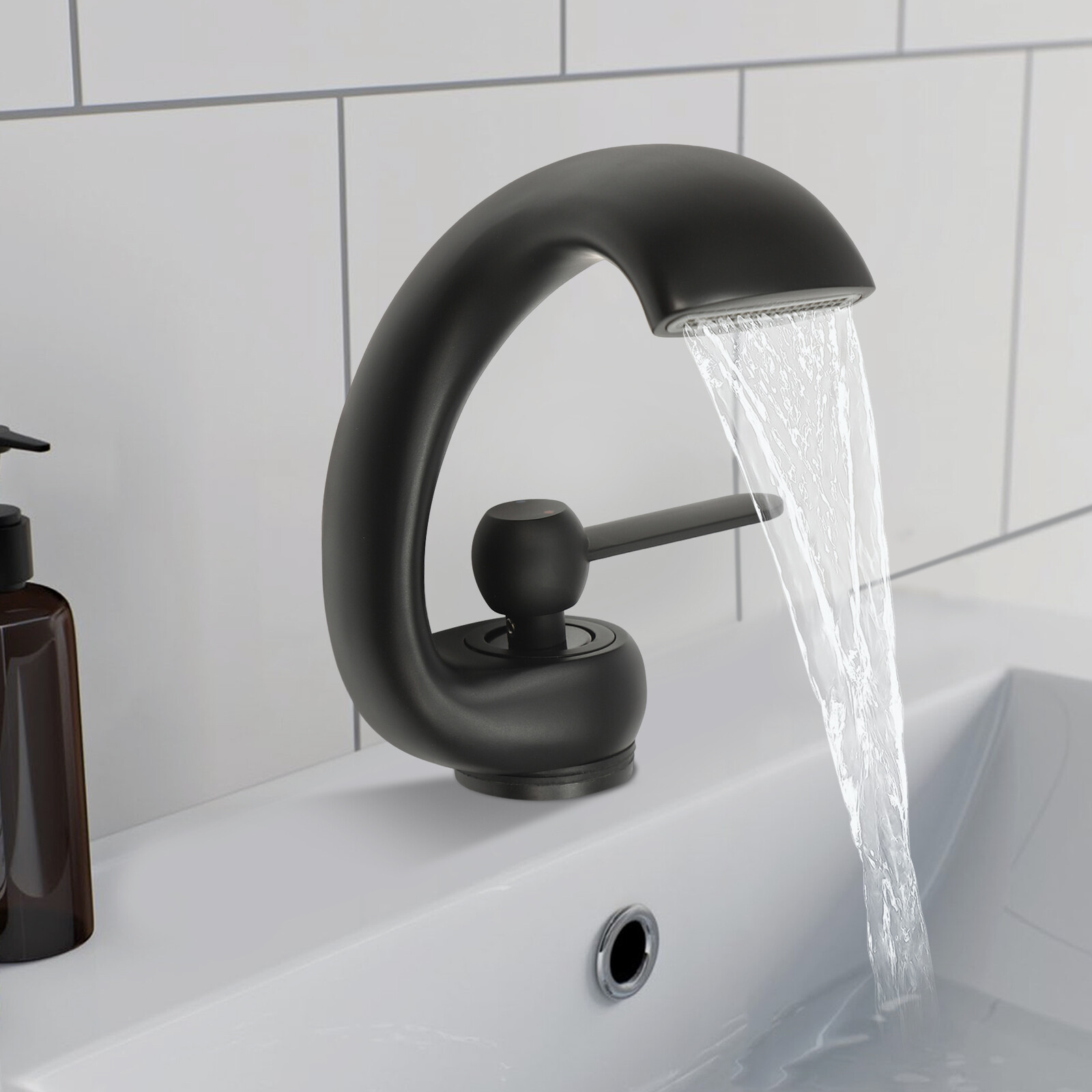 Wasserfall-badarmatur, Moderne Waschtischarmatur, Waschtisch Aus Messing, Badarmatur, Einhebelmischer, Kalt- Und Warmwasser Für Das Badezimmer, Schwarz