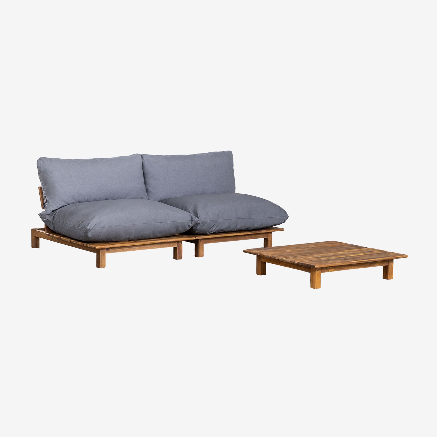 Sklum Garten-set Mit 2-teiliger, Verstellbarer Modulsitzgruppe Und Akazienholz-couchtisch Brina Blau Grau