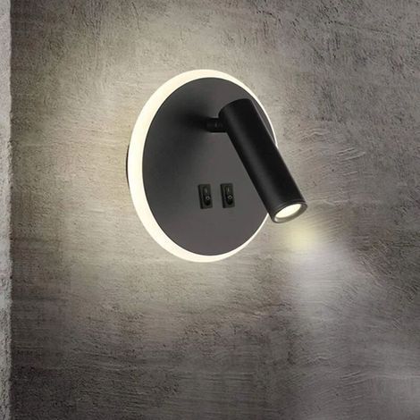Runde Led-nachttischlampen, Wandleuchten Für Hotels, Innenräume, Betten Oder Flure, Mit Integriertem Schalter, Farbe Schwarz, Leistung 3w + 8w, Farbtemperatur 3000k (warmweiß)
