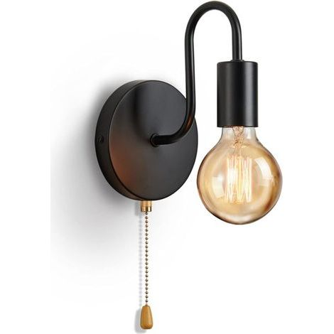 Vintage-wandleuchte Mit Integriertem Schalter, Standard-e27-fassung, Schwarzes Industriedesign, Für Wohnzimmer, Schlafzimmer Und Flur