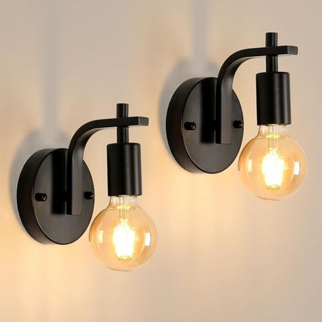 Retro-industrie-wandleuchten Aus Schwarzem Metall, E27-fassung – Kompatibel Mit Led-, Energiespar- Und Halogenlampen – Einfache Montage – 2er-set