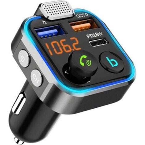 Robuster Bluetooth 5.3 Fm-auto-transmitter, [18 W Pd + Qc 3.0] [lauteres Mikrofon Und Hifi-bassklang] Zigarettenanzünder-radio-musikadapter-ladegerät