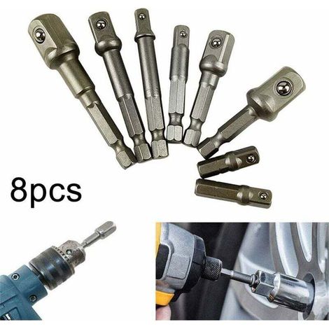 8-teiliges Bohrer-einsatz-/schlagschrauber-adapterset, Sechskant-schraubendreher-bit-set, 1/4", 3/8", 1/2" Schlagbohrmaschinen-sechskant-set