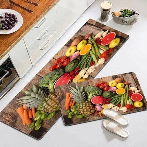 (grün-orange) Maschinenwaschbare, Rutschfeste, Saugfähige Küchenmatte, Grün-braun – 40 X 120 Cm Und 40 X 60 Cm