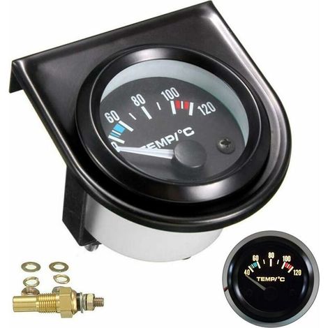 Schwarzes Led-kfz-wassertemperaturanzeige-set, Universelle Kfz-wassertemperaturanzeige 101,6-120° (52 Mm Durchmesser)