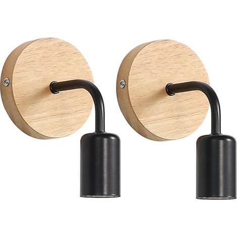 2er-pack Industrielle Wandleuchten Für Den Innenbereich Aus Holz Und Schwarzem Metall, Retro-wandlampen Für Wohn- Und Schlafzimmer, Leuchtmittel Nicht Enthalten