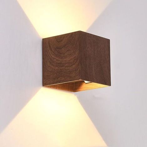 Applique Murale Led En Bois 8 W Avec Éclairage Bidirectionnel (vers Le Haut Et Vers Le Bas), Température De Couleur 3 000 K, Veilleuse Moderne Pour Intérieur, Idéale Pour Salon, Chambre, Coulo