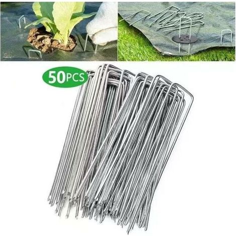 Verpackung Mit 50 Verzinkten Stahlbefestigungspfählen Für Unkrautvlies - 200 X 40 Mm - Ø 2,5 Mm