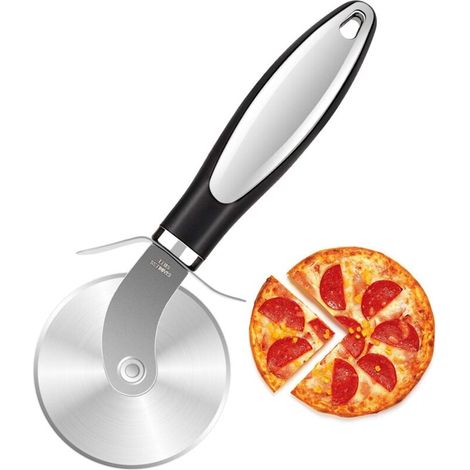Pizzarad – Hochwertiges Küchen-pizzamesser – Ultrascharfer Und Leicht Zu Reinigender Pizzaschneider, Pizzarad, Pizzaschneider, Schwarz