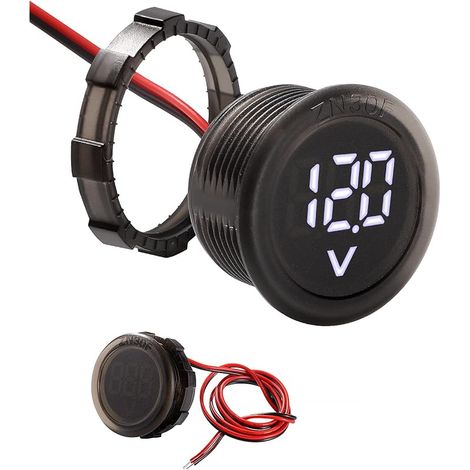 Digitales Kfz-gleichstrom-voltmeter Mit Led-anzeige (5–100 V), Wasserdicht, Zweidraht-rundvoltmeter Mit Verpolungsschutz, Für Motorrad, Boot, Lkw, Weiß