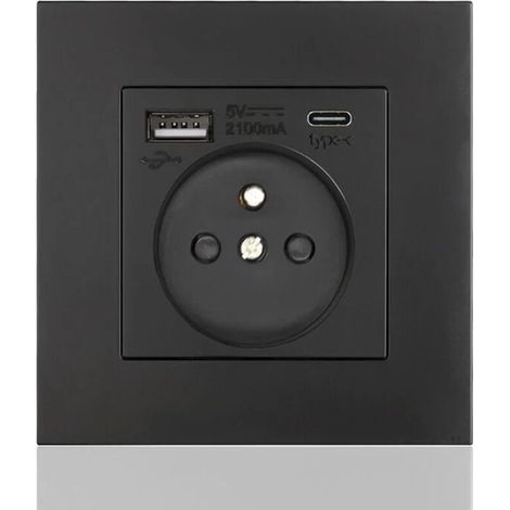 Typ-c- Und Usb16a-anschlussfeld Typ 86, Anzahl Der Buchsen: 2 Löcher, Anzahl Der Usb-anschlüsse: 1, Anzahl Der Typ-c-anschlüsse: 1, Sicher Und Stabil (schwarzes Quadrat)