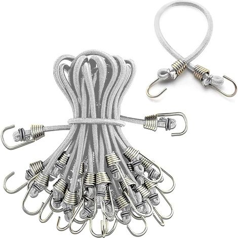 Lot De 10 Mini Tendeurs Élastiques Blancs Avec Crochets En Métal Pour Vélos, Porte-câbles, Tentes, Chariots, Etc