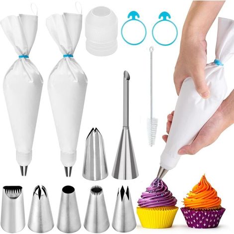 Set Mit 2 Hochwertigen, Umweltfreundlichen Spritzbeuteln – 7 Edelstahltüllen – 40 Cm Langer, Wiederverwendbarer Spritzbeutel Aus Baumwolle – Professionelles, Strapazierfähiges Und Leicht Waschbares Ma