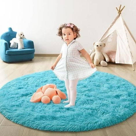 (blauer) Teppich – Lecoo – Runder Hochflorteppich – 100 X 100 Cm – Blau – Rutschfest