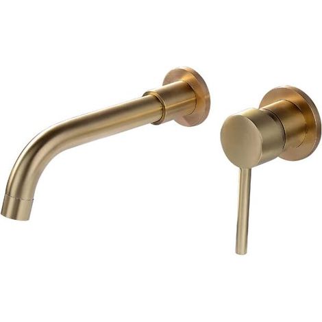 Wandmontierte Waschtischarmatur, Badmischbatterie, Gebürstetes Gold