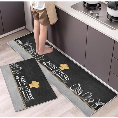 Set Mit 2 Rutschfesten Küchenmatten, Saugfähig Für Wasser Und Öl, Staubabweisend, 40x60+40x120cm-01