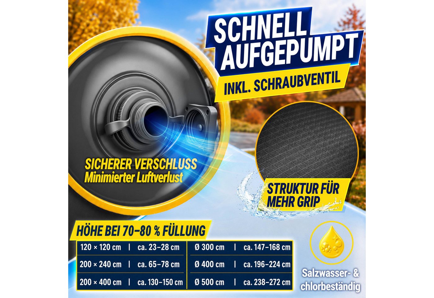 Tillvex® Poolkissen Winter Xxl 120x120cm Mit 12m Seil & Reparaturkit Luftkissen Zur Poolabdeckung Frost- & Chlorbeständig Bis -20°c Winterkissen Inkl. Schraubventil Kissen Überwinterung Pool Bild 5