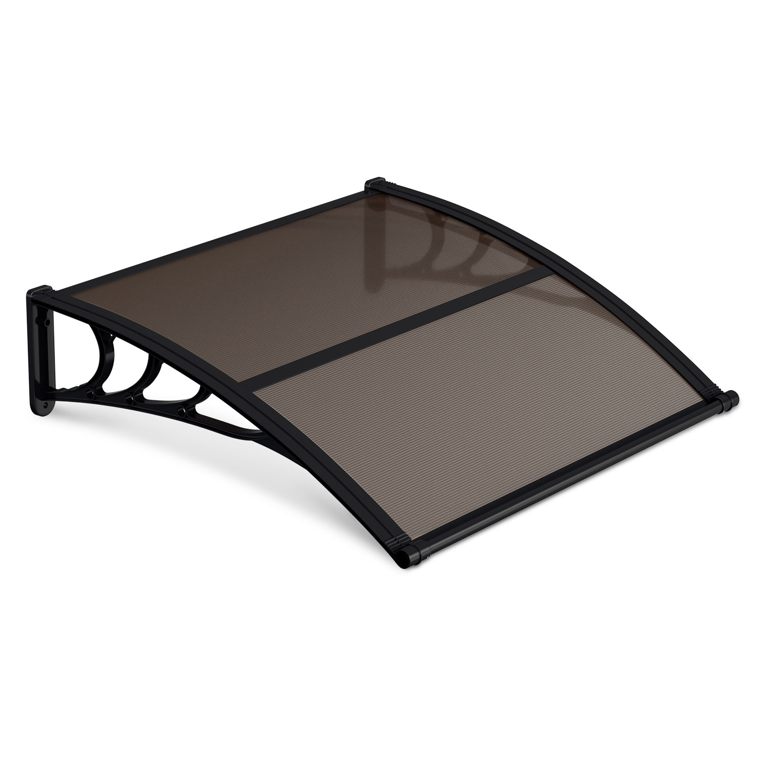 Tolletour Vordach Haustür Mit Regenrinne 120 X 100 Cm, Türüberdachung Aus Polycarbonat, Schwarz/braun, Regenschutz Für Eingang