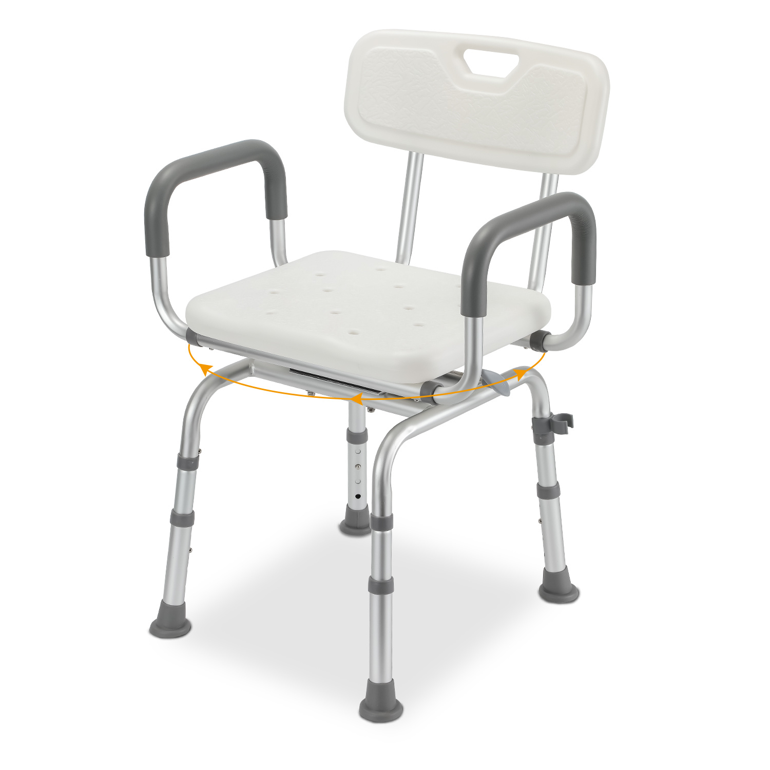 Tolletour Duschstuhl 360° Drehbar, 4-fach Höhenverstellbar, Mit Rückenlehne Und Armlehnen, Aluminiumgestell, Rutschfeste Füße, Grau-weiß