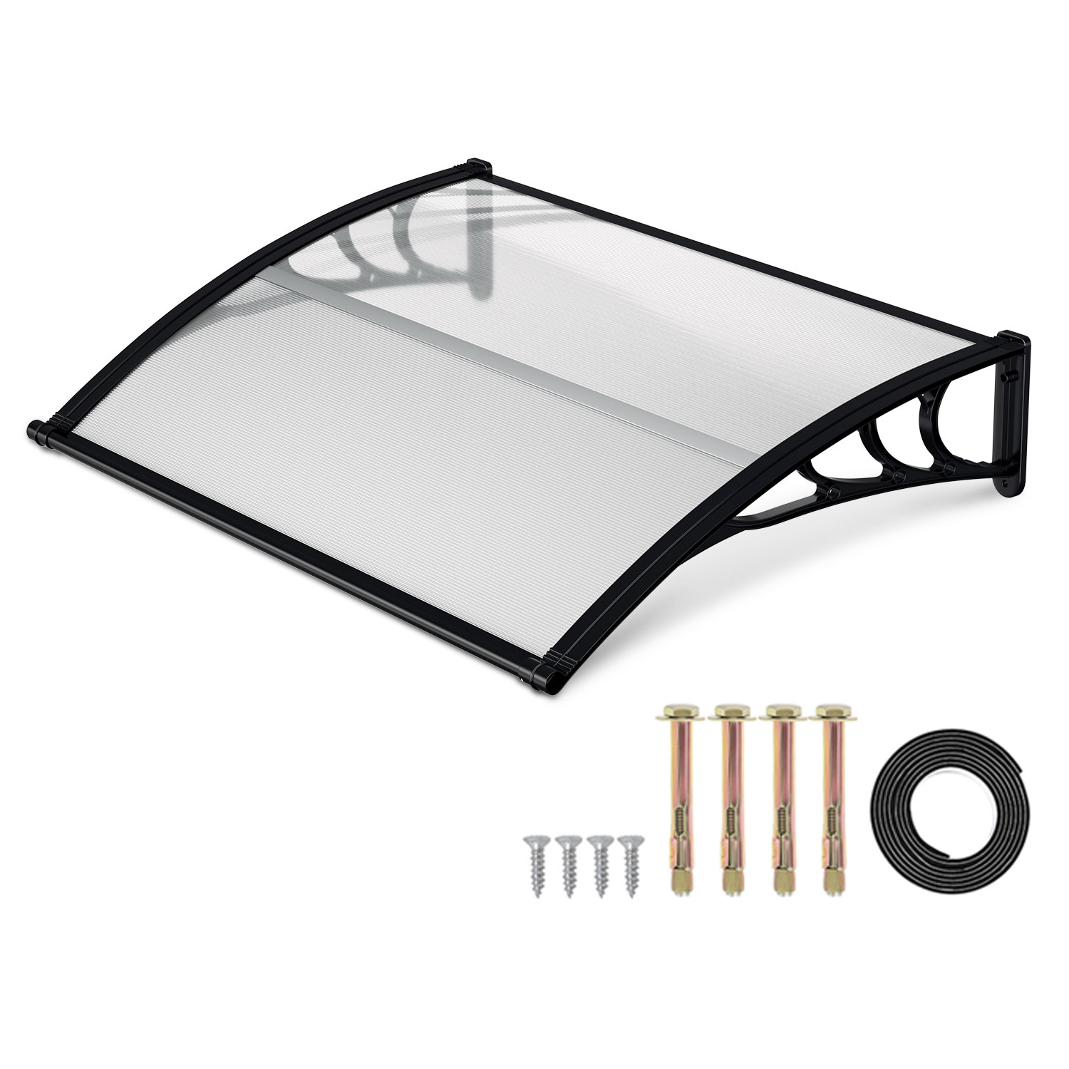 Tolletour Vordach Haustür Mit Regenrinne 150 X 100 Cm, Türüberdachung Aus Polycarbonat, Schwarz/transparent, Regenschutz Für Eingang