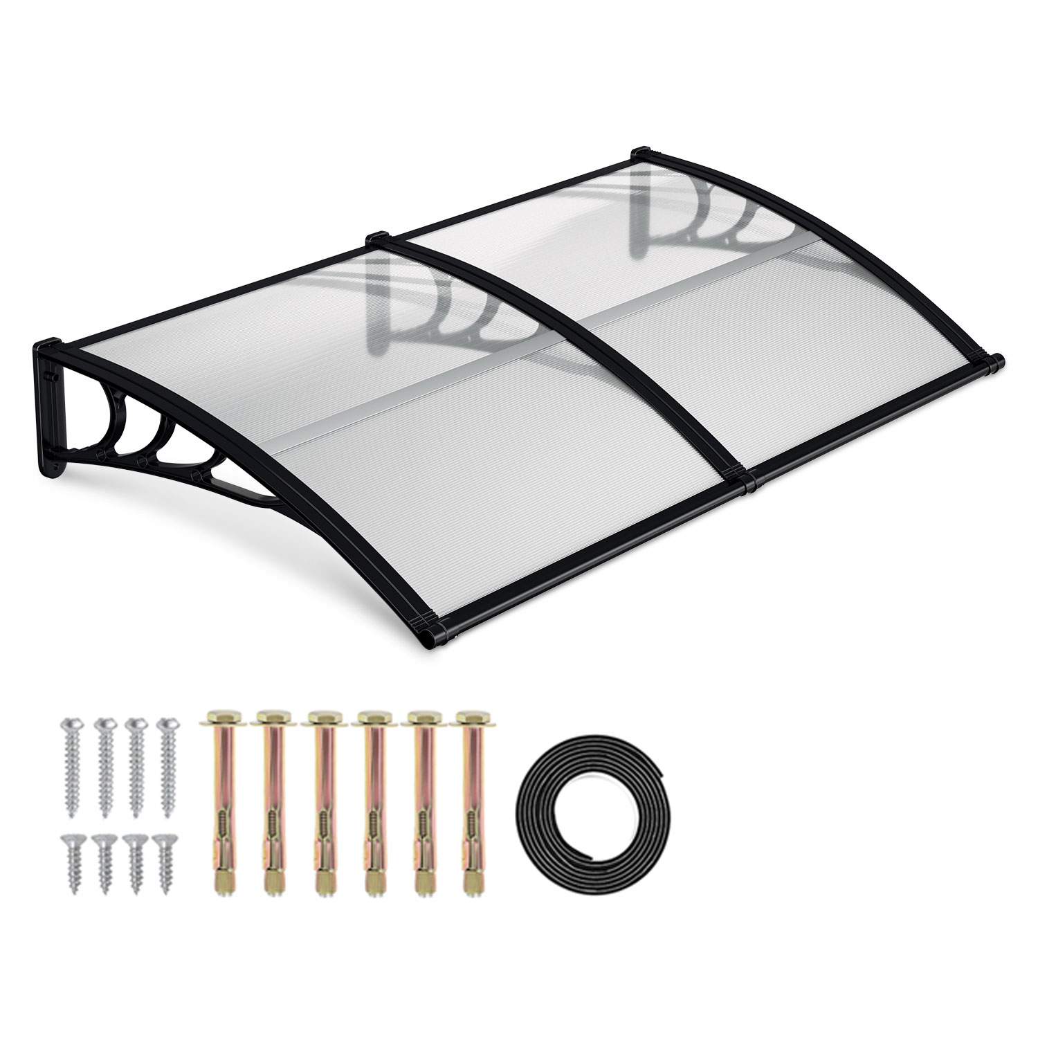 Tolletour Vordach Haustür Mit Regenrinne 200 X 100 Cm, Türüberdachung Aus Polycarbonat, Schwarz/transparent, Regenschutz Für Eingang