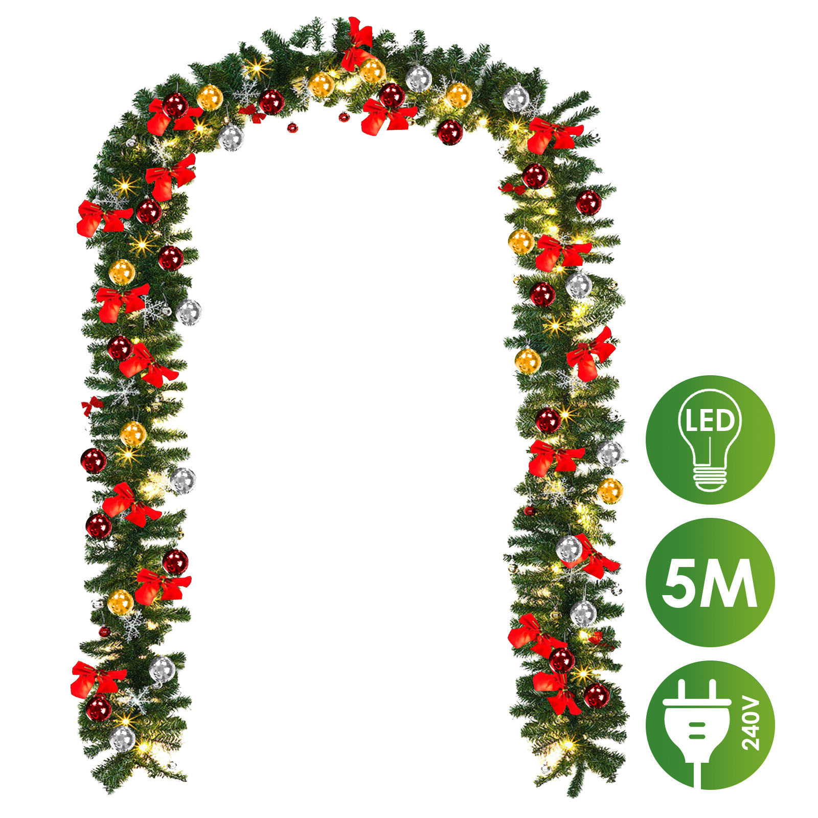 Tolletour Led Weihnachtsgirlande 5 M, 100 Led Warmweiß, 8 Modi, 320 Spitzen, Tannengirlande Dekoriert