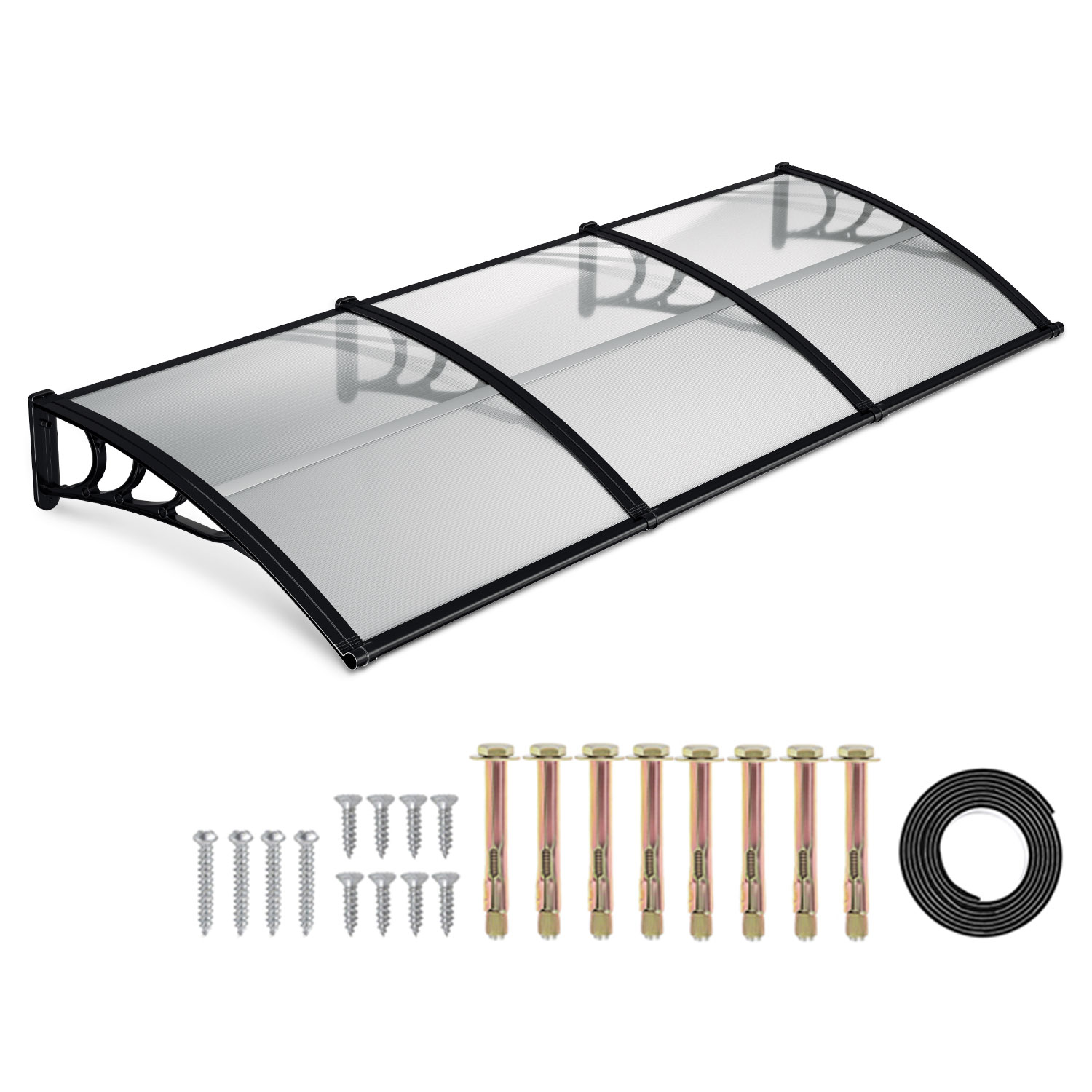 Tolletour Vordach Haustür Mit Regenrinne 300 X 100 Cm, Türüberdachung Aus Polycarbonat, Schwarz/transparent, Regenschutz Für Eingang