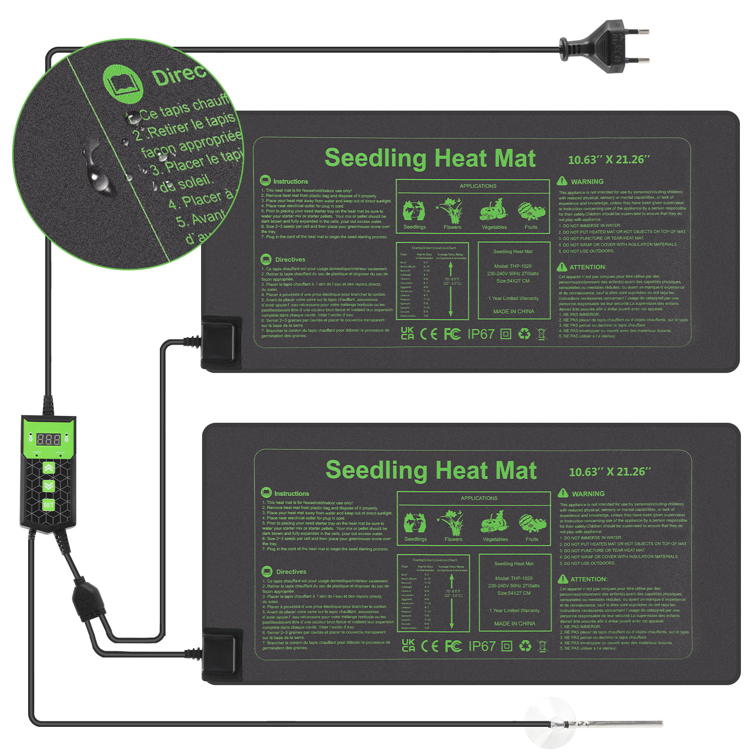 Tolletour Pflanzen Heizmatten 2er Set, 55w, Thermostat, Timer 0–12 Std., Ip67