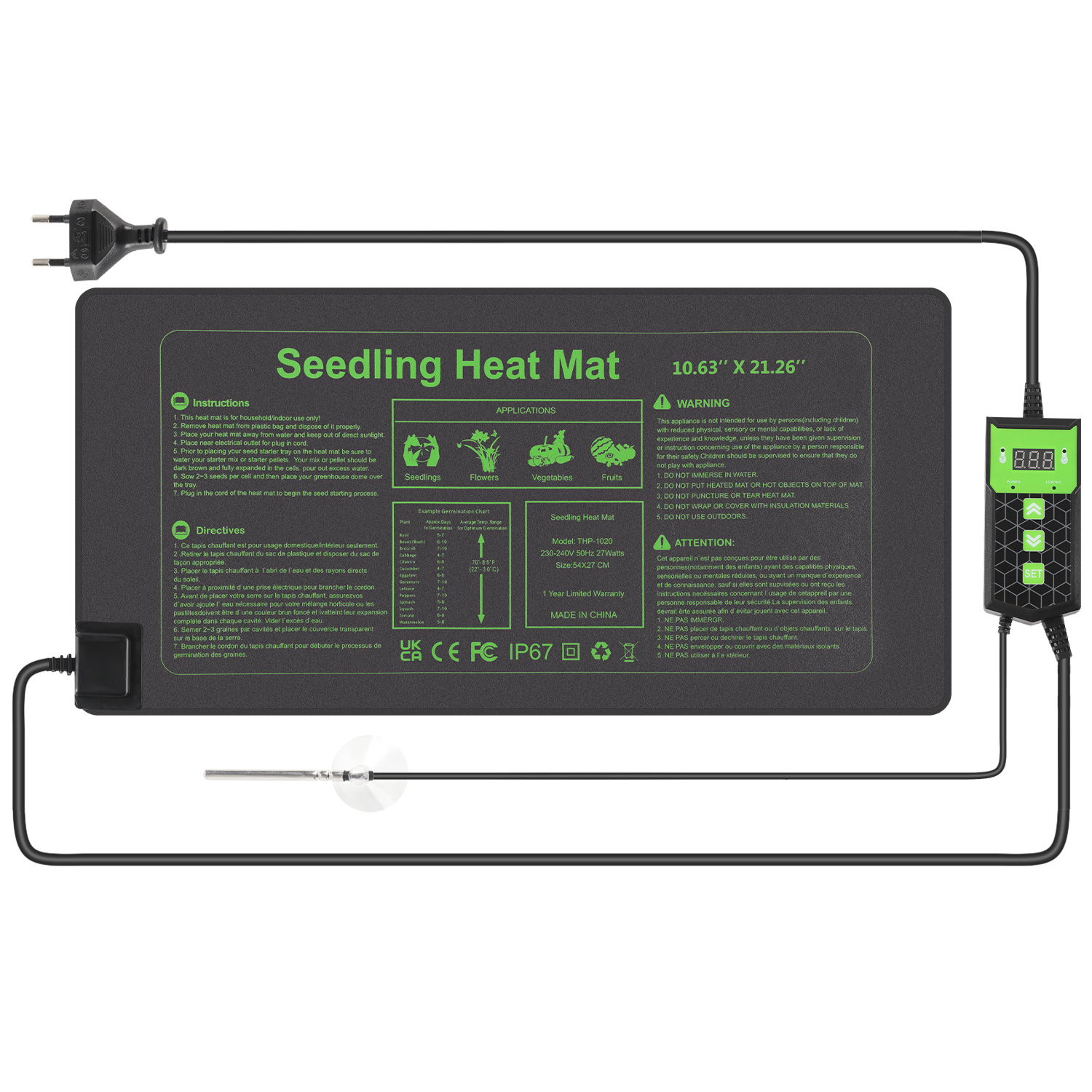 Tolletour Heizmatte Für Pflanzen 55×27 Cm 27w Mit Thermostat, 5–45 °c, Timer, Ip67