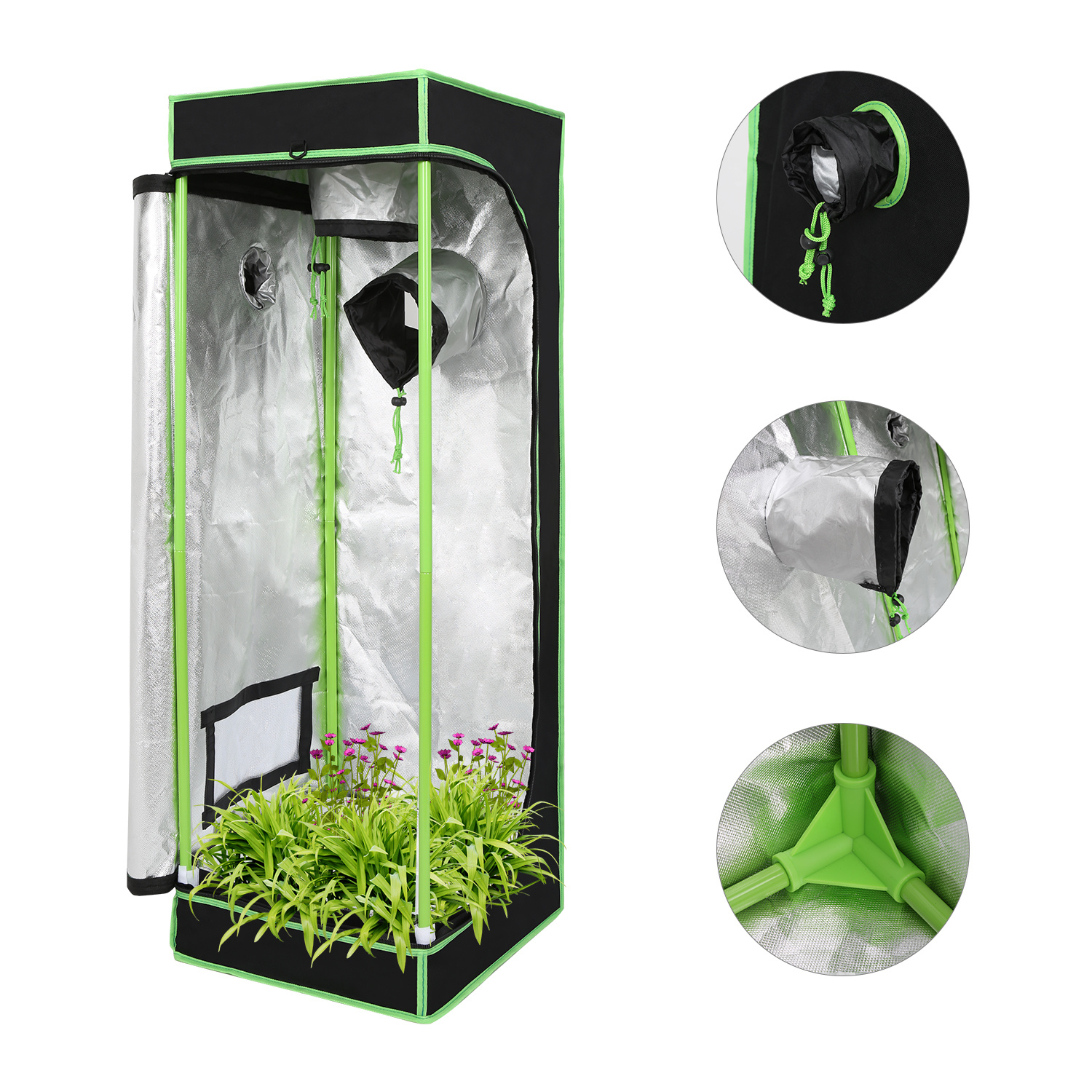 Tolletour Growbox 40 X 40 X 120 Cm, Indoor Pflanzenzelt Aus 600d Oxford, Lichtdicht Und Reflektierend, Mit Sichtfenster Und Belüftung