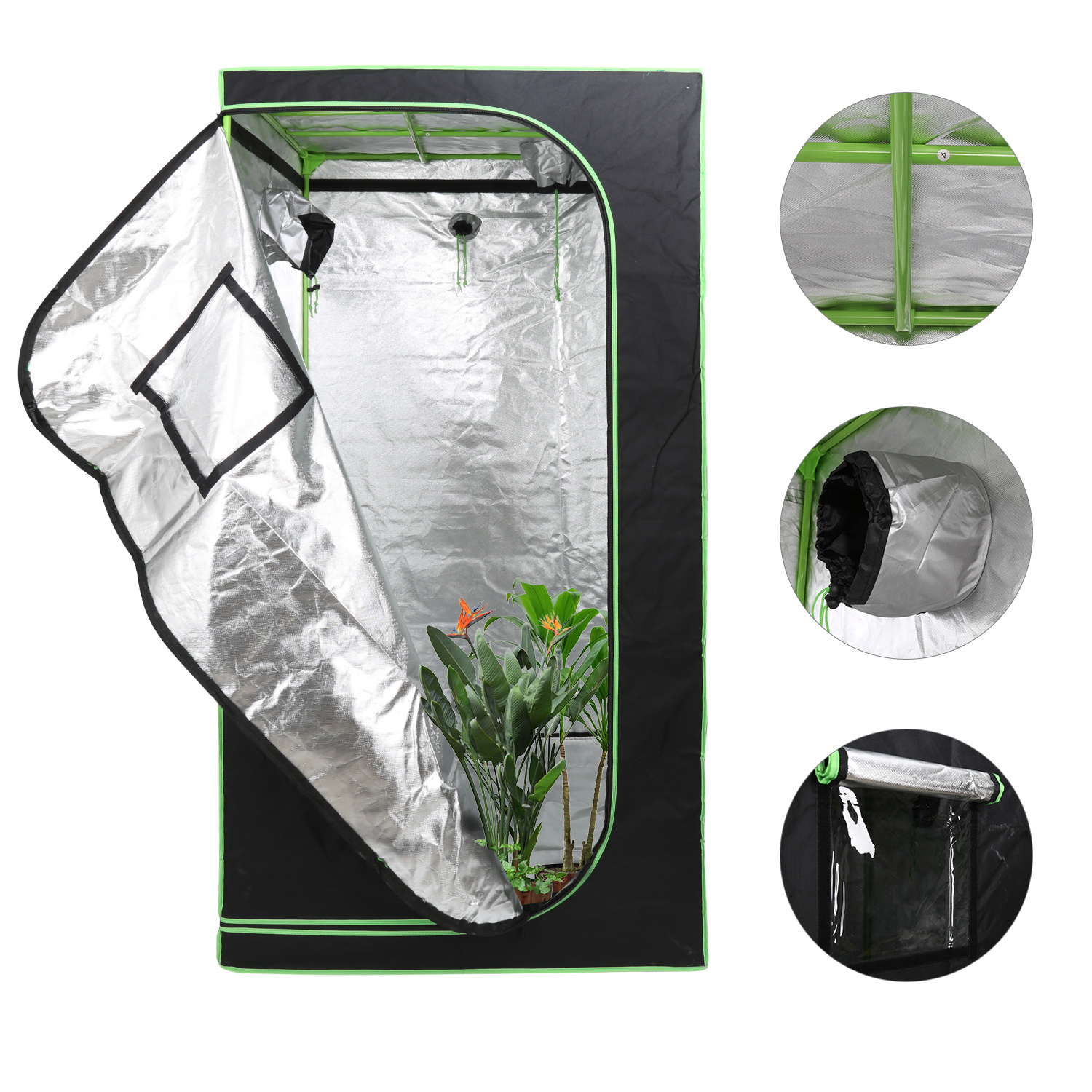 Tolletour Growbox 100 X 100 X 200 Cm, Indoor Pflanzenzelt Aus 600d Oxford, Lichtdicht Und Reflektierend, Mit Sichtfenster Und Belüftung