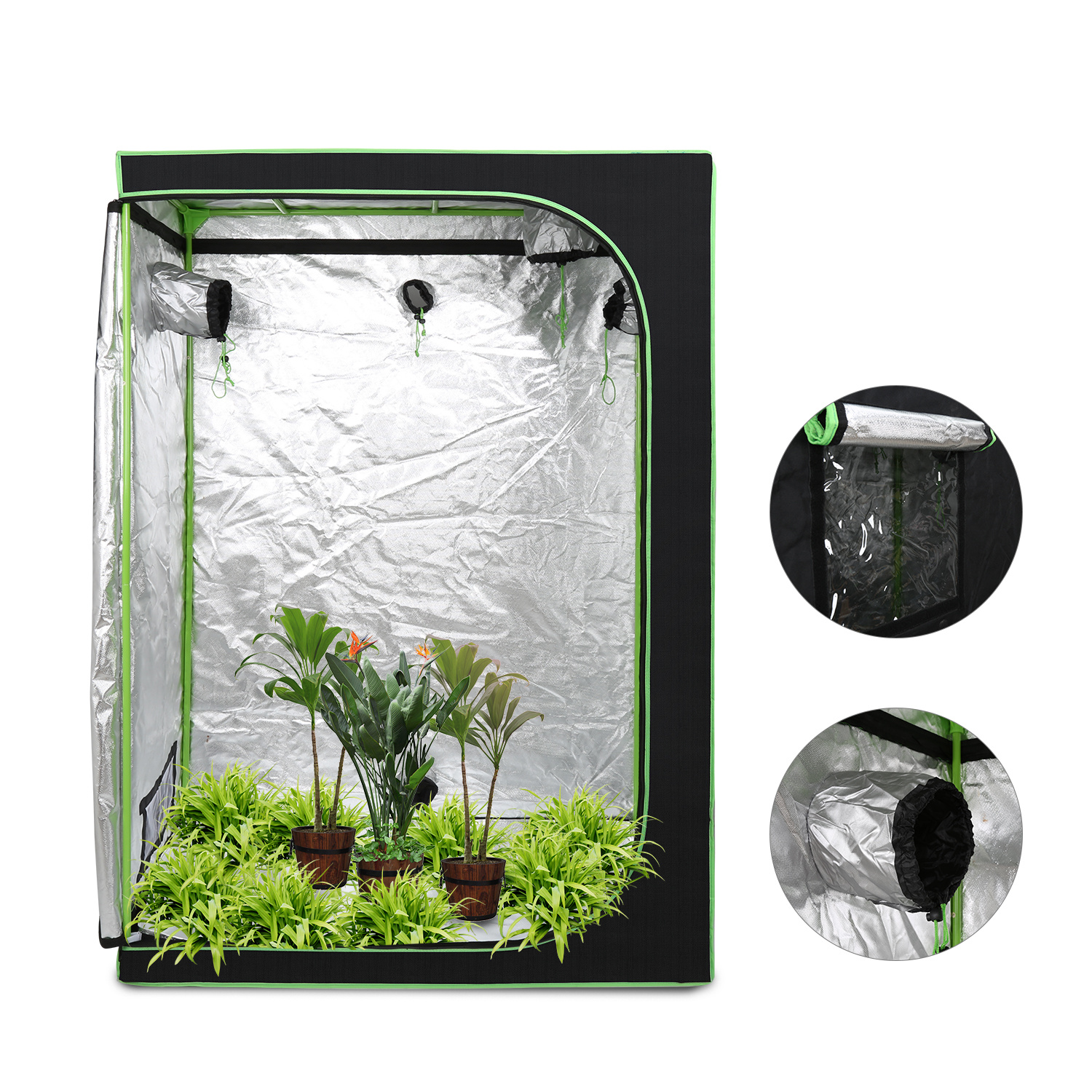 Tolletour Growbox 120 X 60 X 180 Cm, Indoor Pflanzenzelt Aus 600d Oxford, Lichtdicht Und Reflektierend, Mit Sichtfenster Und Belüftung