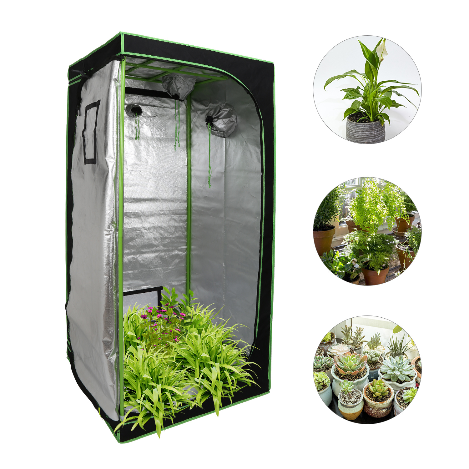 Tolletour Growbox 80 X 80 X 180 Cm, Indoor Pflanzenzelt Aus 600d Oxford, Lichtdicht Und Reflektierend, Mit Sichtfenster Und Belüftung