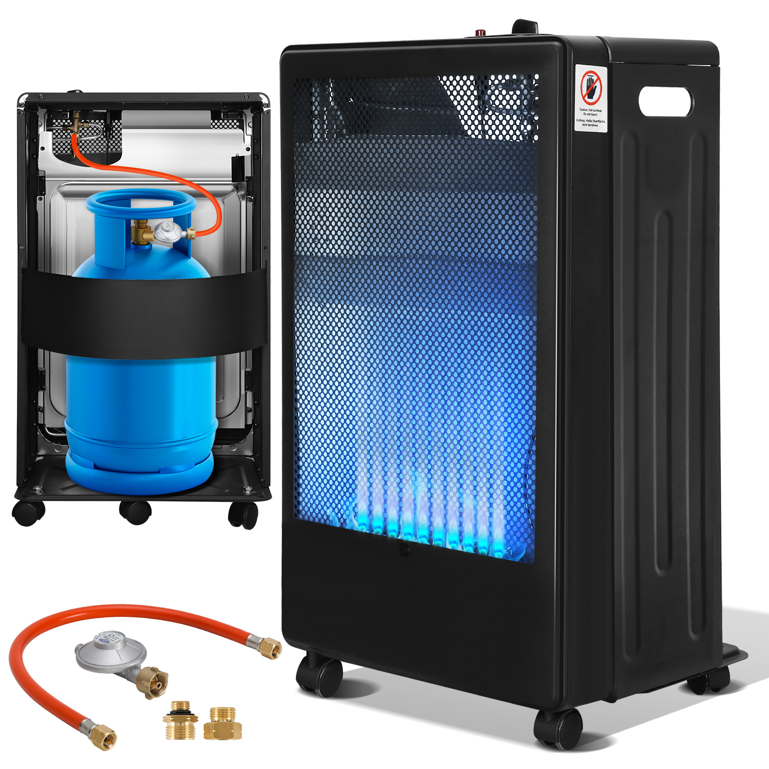 Tolletour Gasheizung 3,8 Kw Mit Blue Flame, 2 Heizstufen Und 2 Adaptern