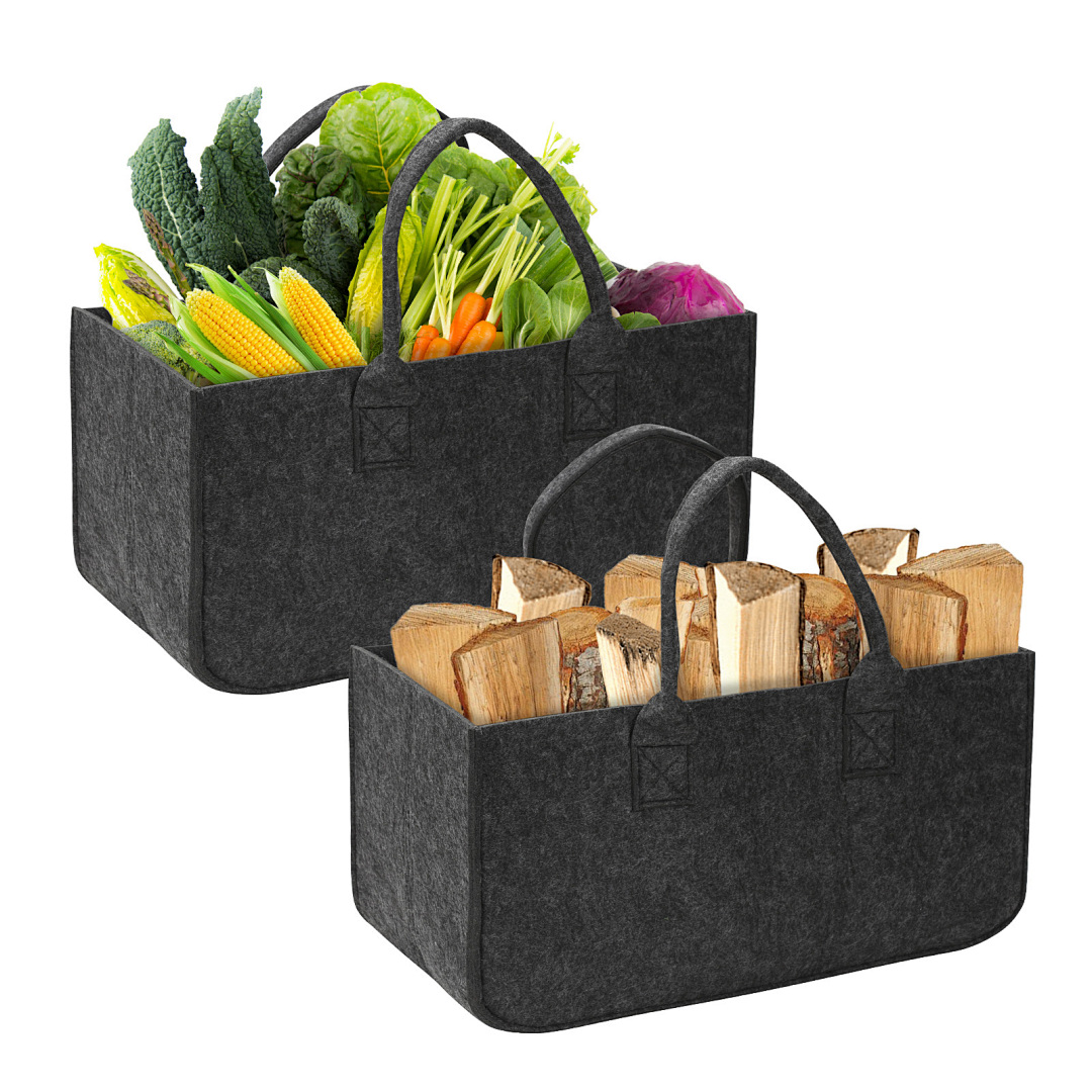 Tolletour 2er-set Faltbare Filztaschen Für Kaminholz, 50 X 25 X 25 Cm, 5 Mm, Dunkelgrau